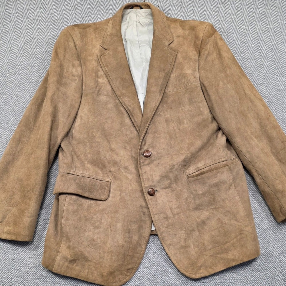 Corbin Ltd Mens‎ Tan Suede Leather Blazer Two Button Sport Coat Made in USA